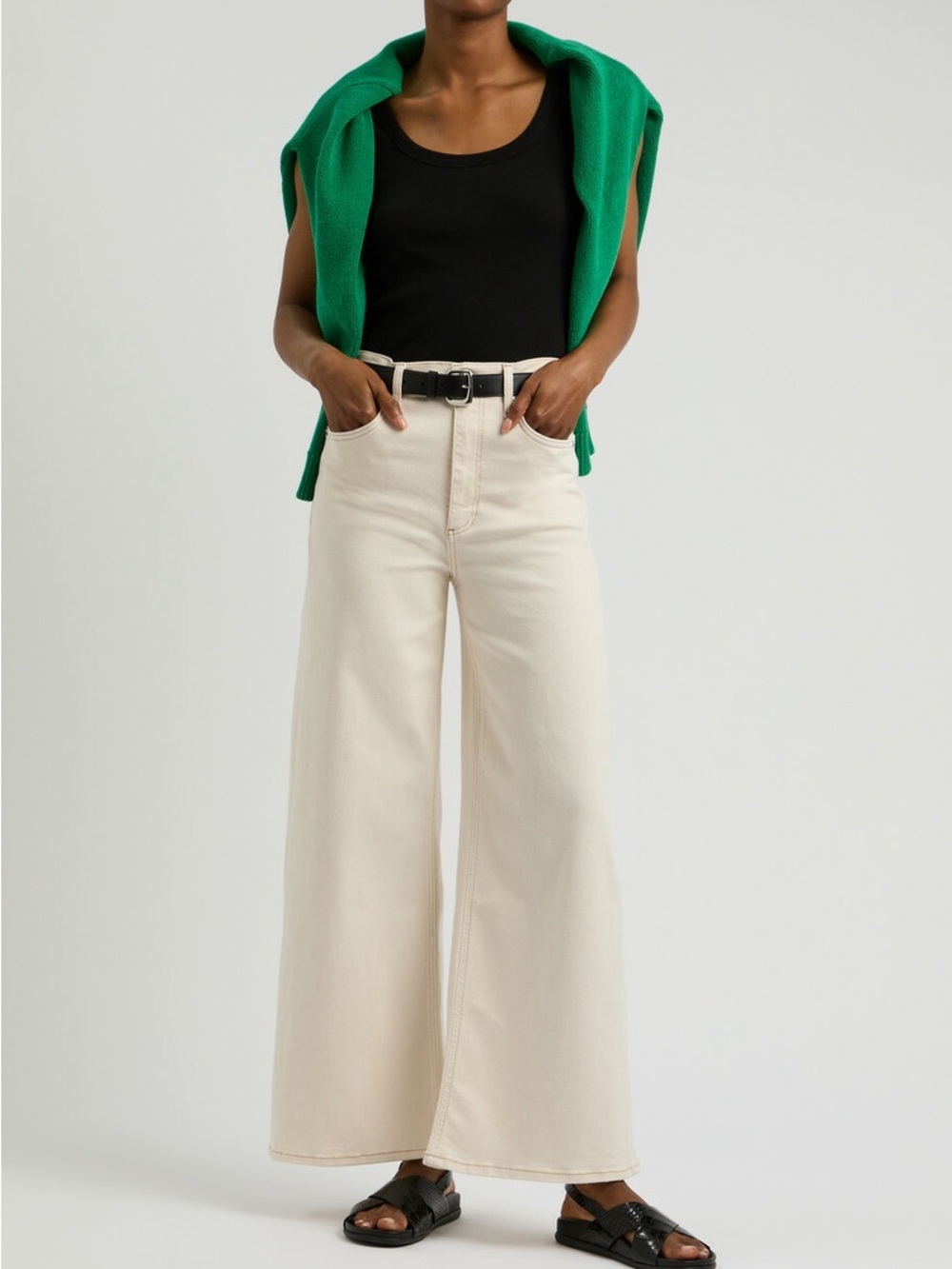 Rag & Bone Sofie wide-leg jeans in ecru fits a 26